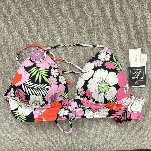 NWT Salt Cove Juniors Floral-Print Shirred Bikini Top - Picture 2 of 3